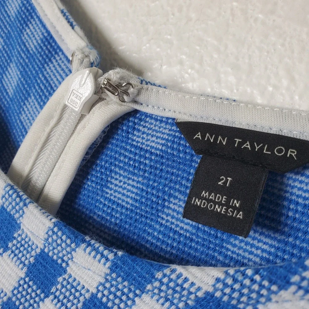 Ann Taylor Blue & White Gingham Check Sleeveless Sheath Dress Size 2 Tall Summer
